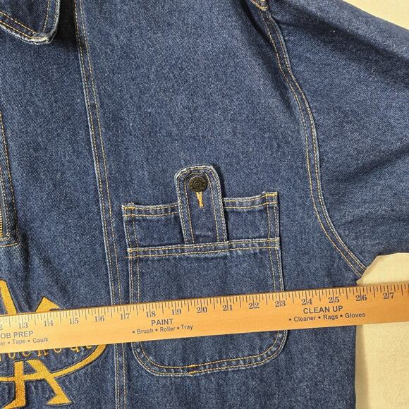 VTG Knockout Denim Jacket Sz 2XL Blue Quarter Zip Pullover Logo USA - Picture 14 of 16